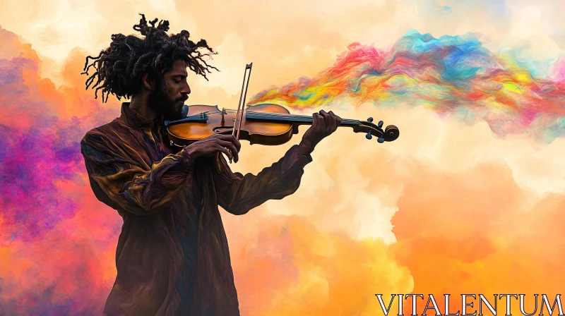 Colorful Cloudscape with Passionate Violinist AI Image