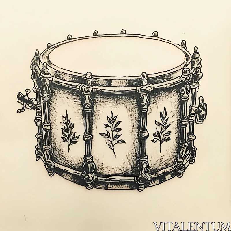 Vintage Art of Floral Snare Drum AI Image