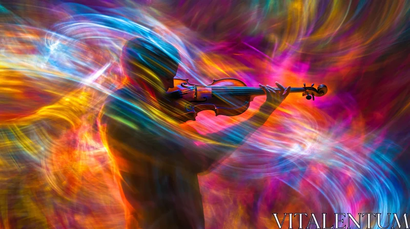 Violinist Silhouette with Abstract Color Patterns AI Image