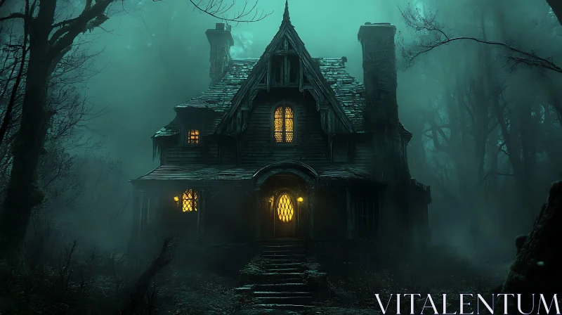 Haunted House in the Woods AI Image