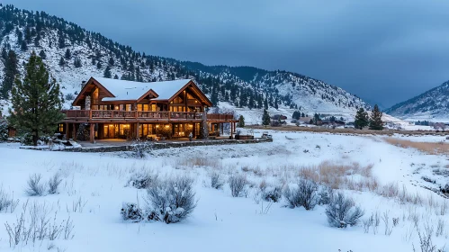 Warm and Cozy Cabin Amidst Winter Landscape