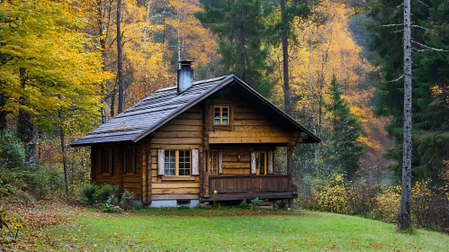 Cozy Autumn Cabin Amidst Trees