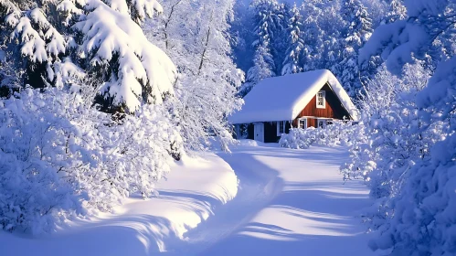 Serene Winter Cabin in Snowy Woods