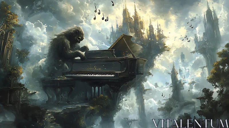 Ethereal Gorilla Musically Floating in Cloud City AI Image