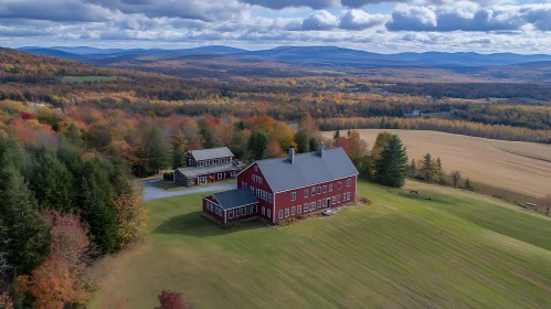 Rural Landscape with Farmhouse in Autumn