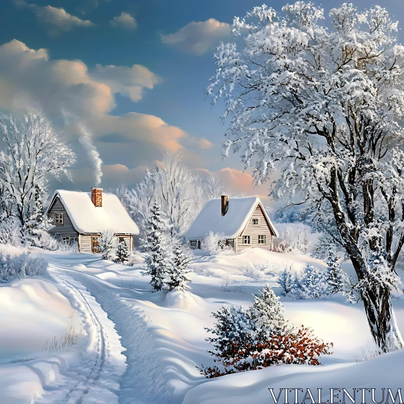 AI ART Winter Wonderland with Cozy Cabins