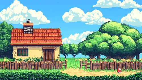 Pixel Art Cottage Surrounded by Nature