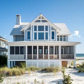 Modern Coastal Home Featuring Large Windows and Screened Porch