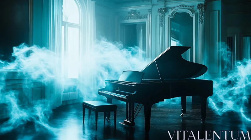 Mystical Piano in Foggy Room AI Image