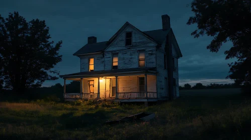 Mysterious Abandoned House at Night