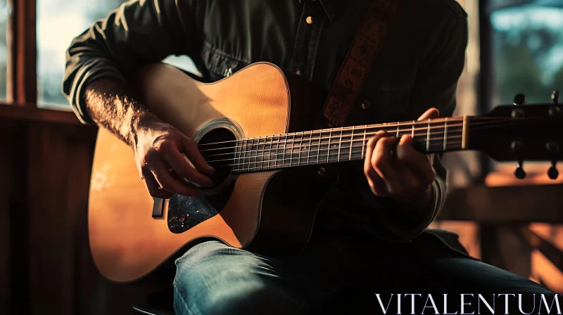 Sunlit Acoustic Guitar Playing AI Image