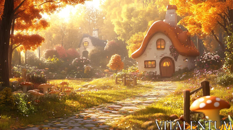 Enchanted Cottage Path in Fall Scenery AI Image