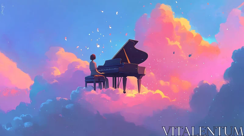 Whimsical Piano in the Sky AI Image