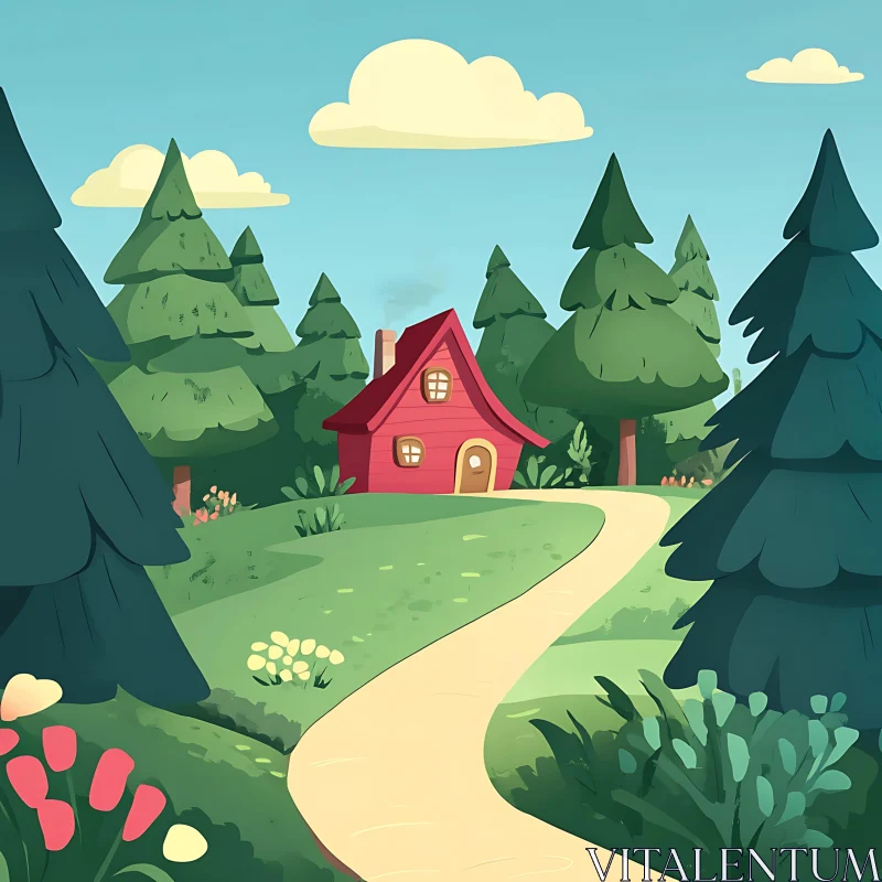 Charming Cartoon Forest Cottage AI Image