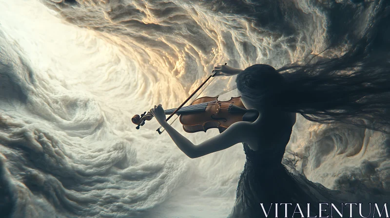 Ethereal Violinist Amidst Mystical Clouds AI Image