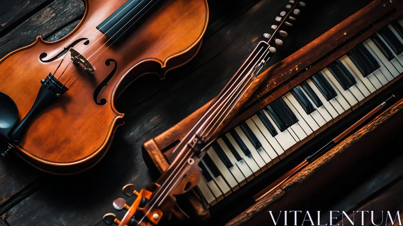 Violin and Piano Composition in Warm Wood Tones AI Image