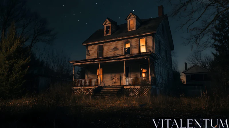 AI ART Spooky Nighttime Abandoned House