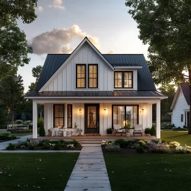 Charming Suburban House at Dusk