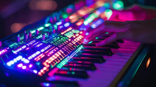 Colorful Synthesizer Keyboard Performance