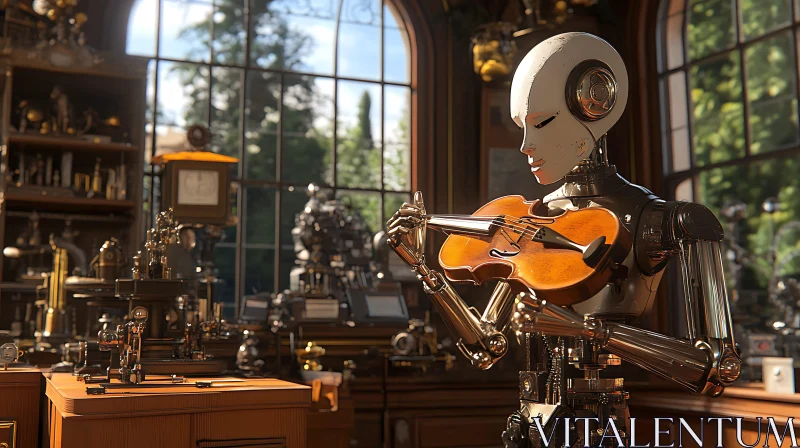 Mechanical Virtuoso: Robot Violinist AI Image