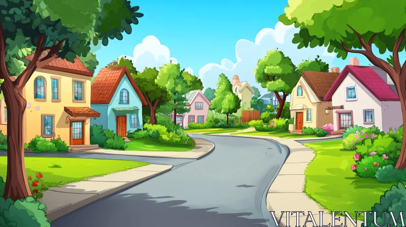 AI ART Colorful Suburban Neighborhood Cartoon