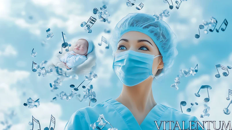 Healthcare Meets Music - Nurse and Baby Concept Art AI Image