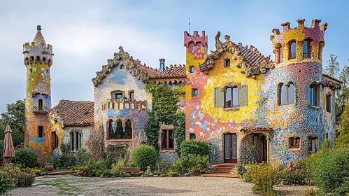 Colorful Mosaic House with Castle-Like Features