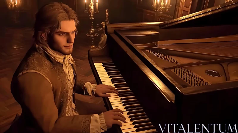 Classic Piano Performance in Elegant Candlelight AI Image