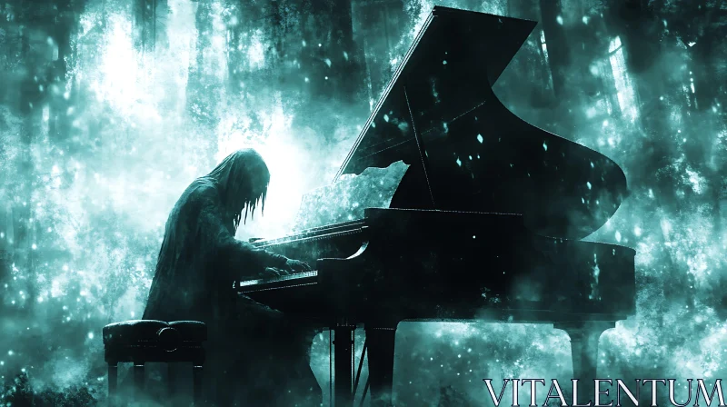 AI ART Haunting Piano Performance in Ethereal Fog