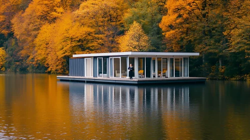 Contemporary Lake House in Autumn Setting