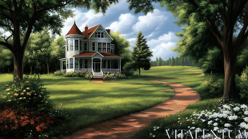 AI ART Charming Victorian House in a Lush Garden Setting