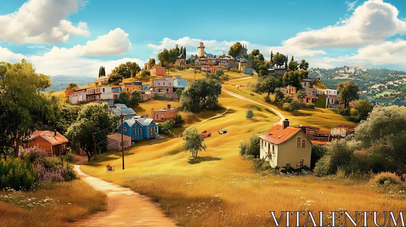 Picturesque Village Landscape AI Image