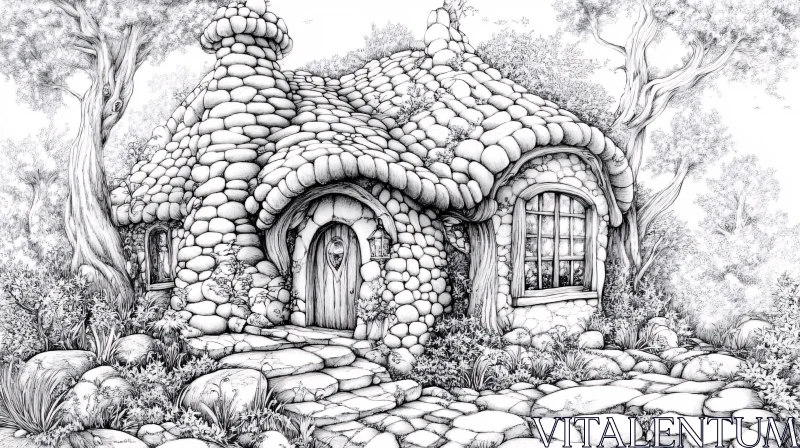 Enchanted Stone Cottage Artwork AI Image