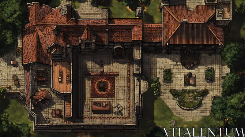 Mansion with Terra Cotta Roof and Central Courtyard AI Image