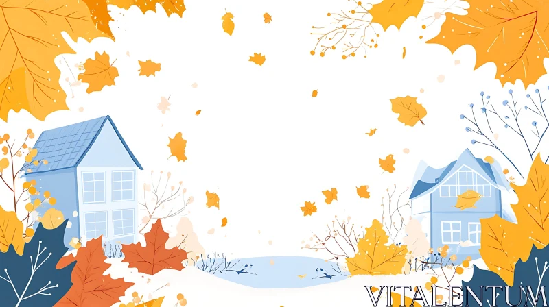 AI ART Idyllic Fall Illustration with Leaves and Houses