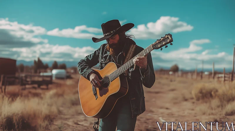 AI ART Outdoor Country Music Scene with Cowboy and Guitar