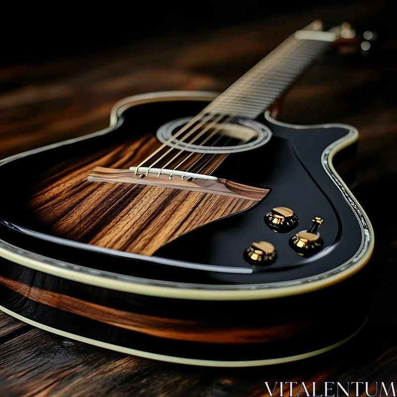 Close-Up of Polished Wooden Acoustic Guitar AI Image