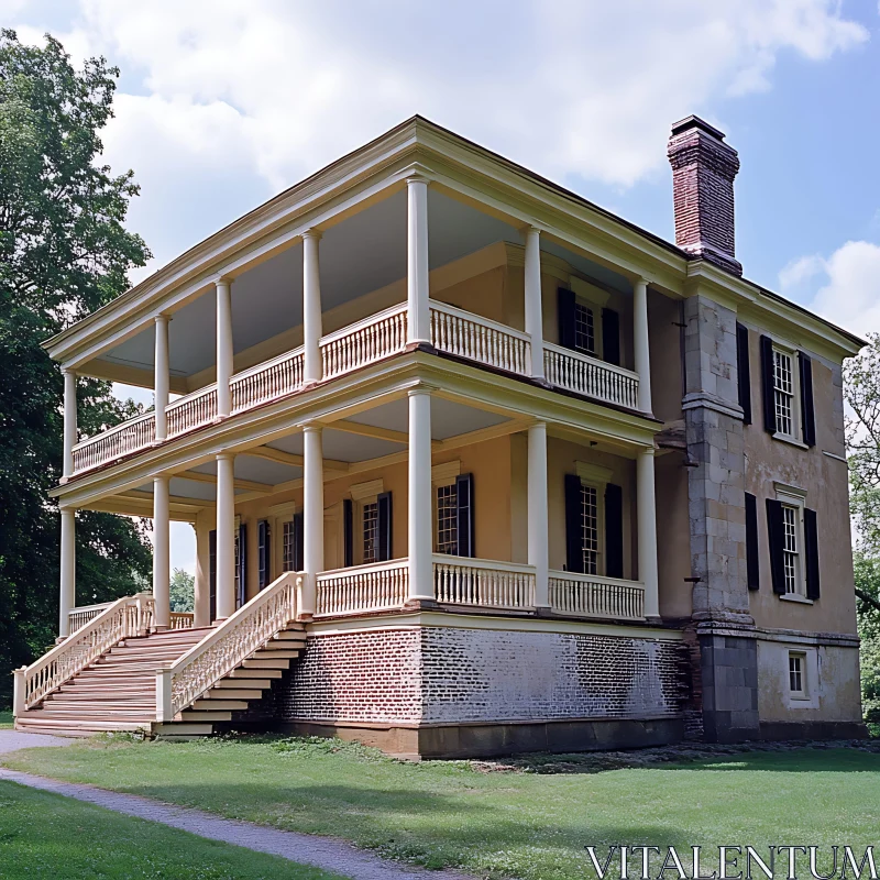 Colonial-Style House with Double Veranda AI Image