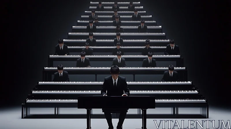 Artistic Piano Performance in Symmetrical Setup AI Image