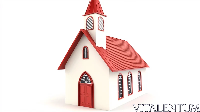 AI ART Quaint Cream Church with Red Details