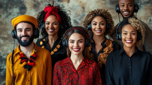 Happy People in Colorful Clothing and Headphones