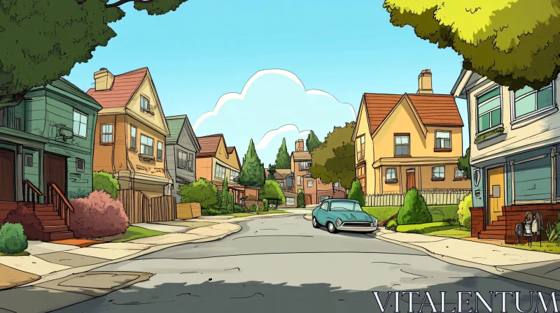 Colorful Cartoon Suburban Neighborhood AI Image