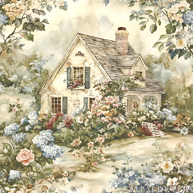 Picturesque Countryside Cottage with Lush Garden AI Image