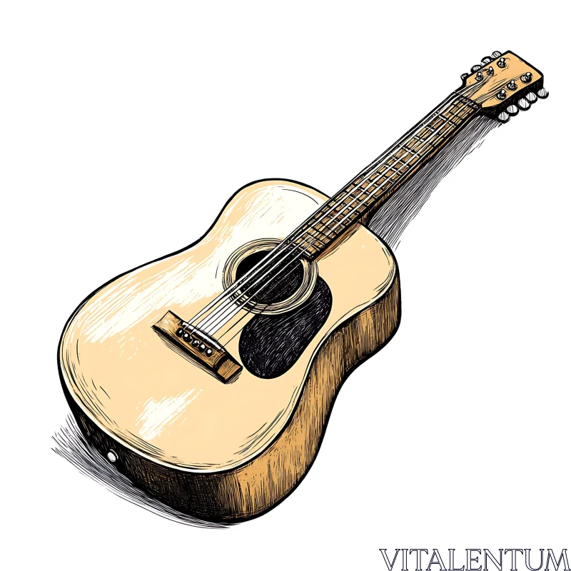 Artistic Acoustic Guitar Illustration AI Image