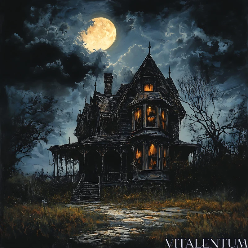 Haunting Victorian House at Night AI Image