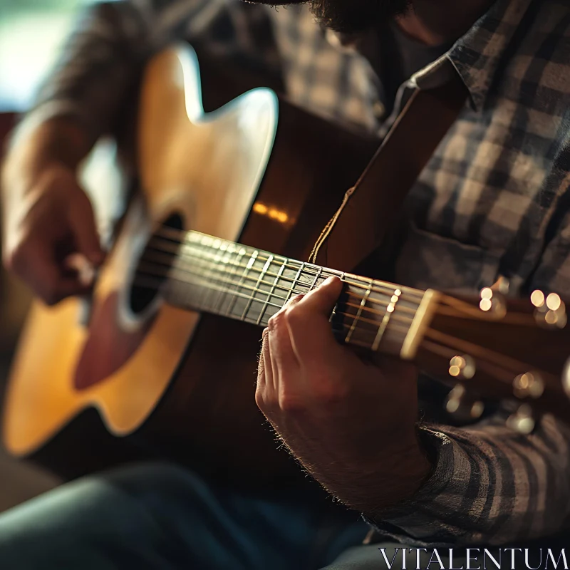 Detailed View of Acoustic Guitar Playing AI Image