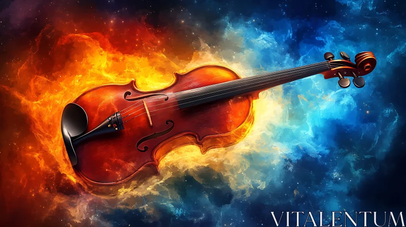 Cosmic Violin Between Fire and Water AI Image