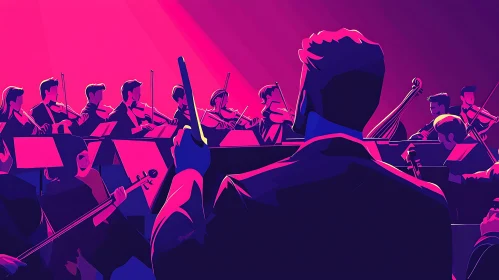 Neon Stylized Orchestra and Conductor