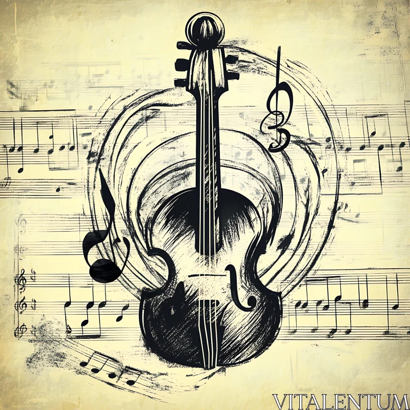 AI ART Violin Illustration with Music Symbols