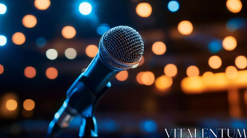 AI ART Microphone in Concert Setting with Bokeh Lighting